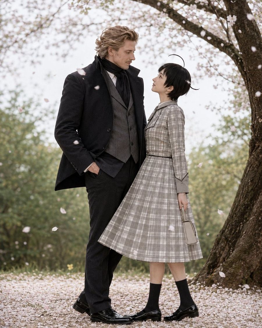 Romantic Cosplay Encounter Under Cherry Blossoms