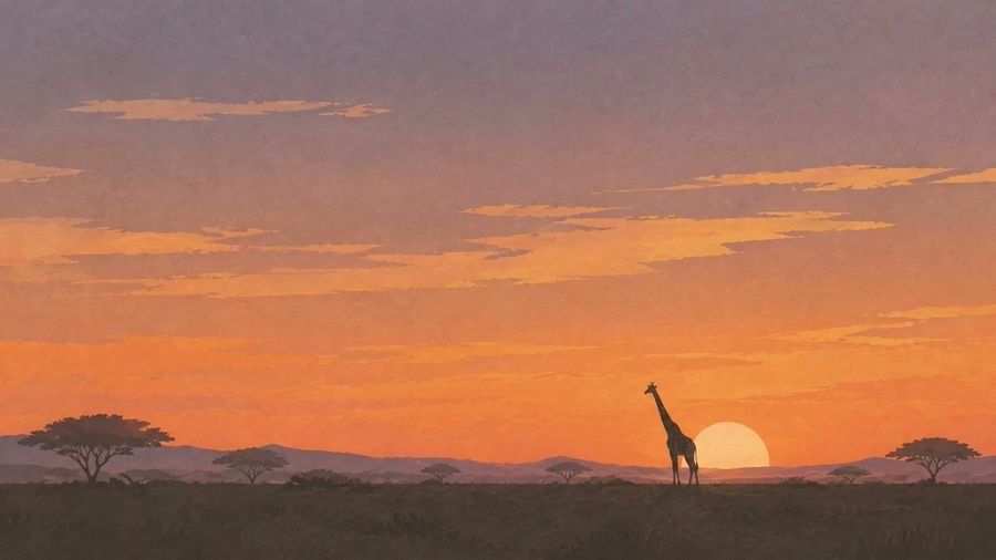 African Savanna Sunset Giraffe Silhouette