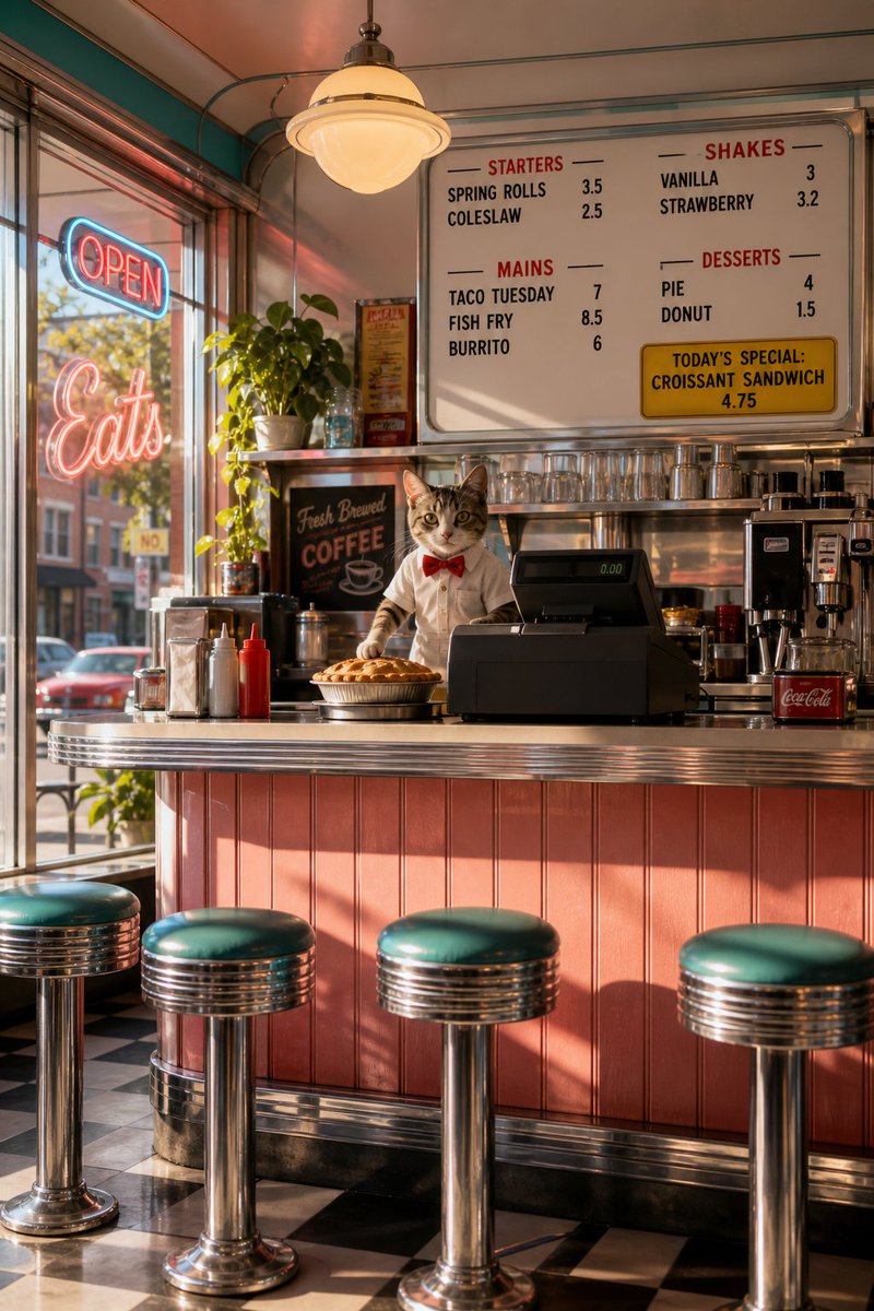 Vintage Diner with Cat Cashier
