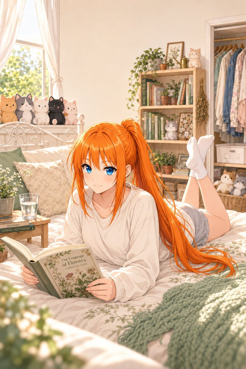 Sunny Anime Bedroom Reading Scene