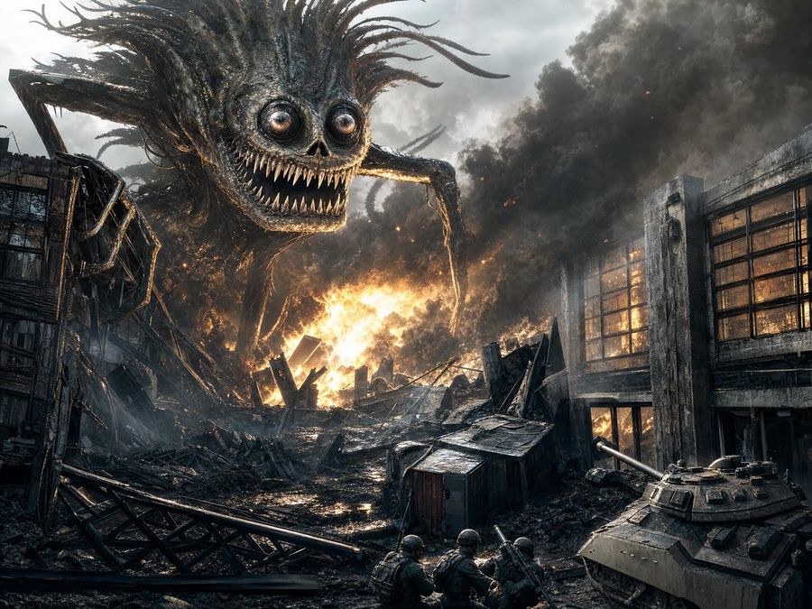 Giant Monster in Burning City