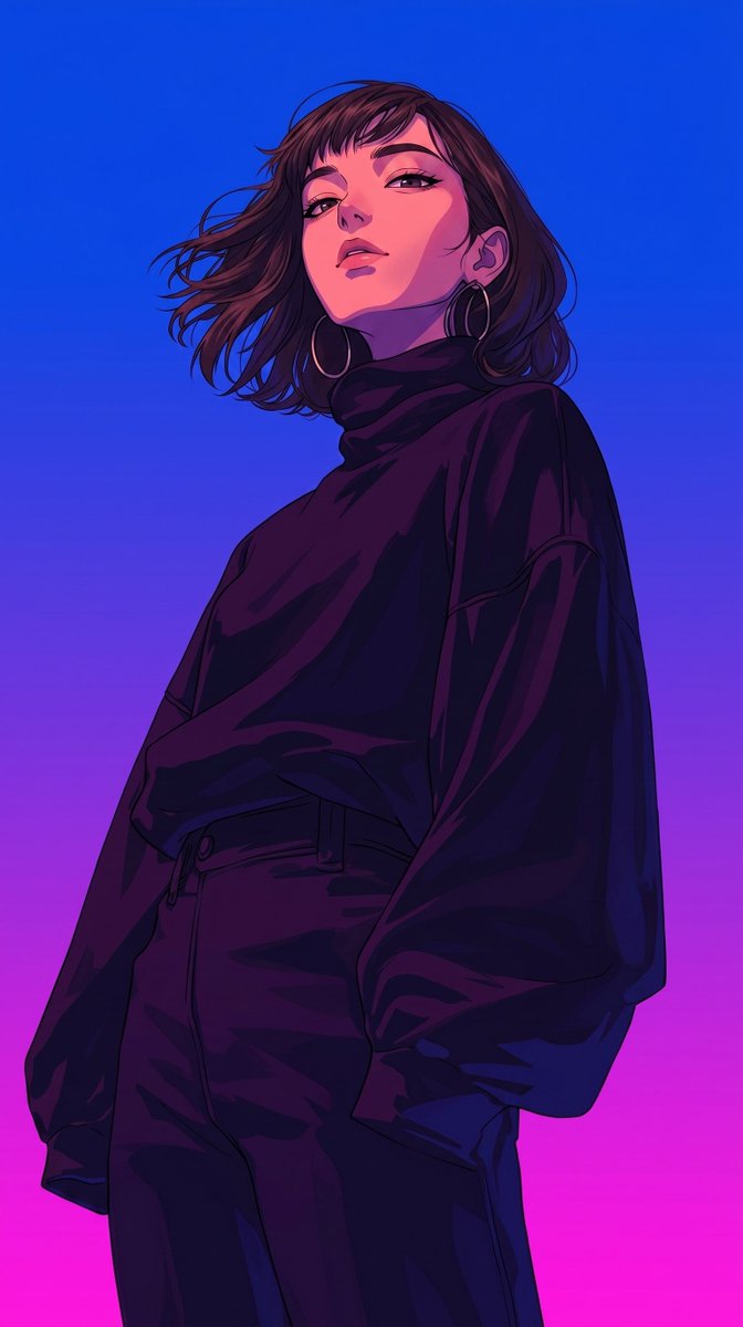 Retro-Modern Neon Anime Illustration