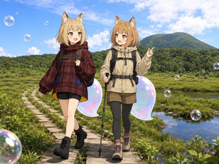 Fox Girls Hiking With Bubble Tails