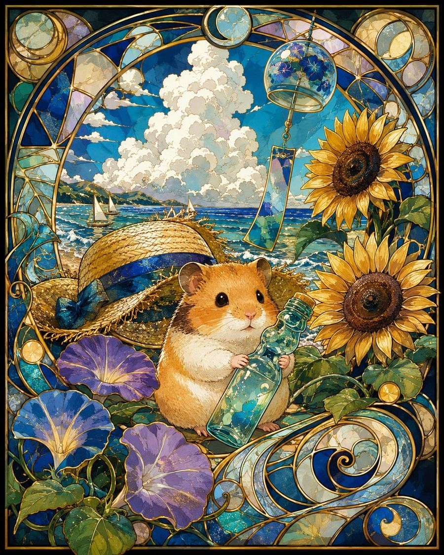 Stained Glass Hamster Summer Vacation