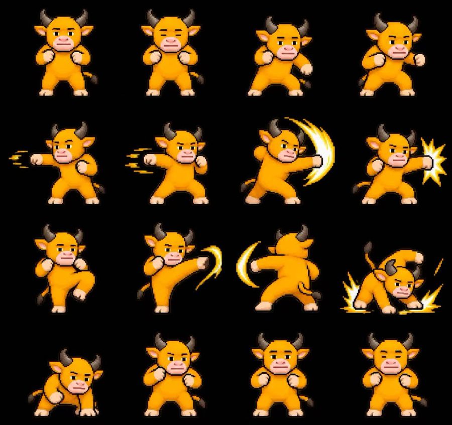Chibi Bull Pixel Combo Sprite Sheet