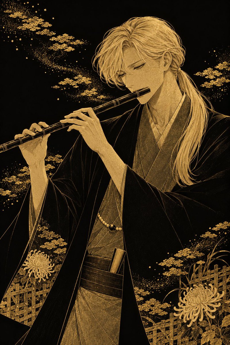 Black and Gold Makie Flutist