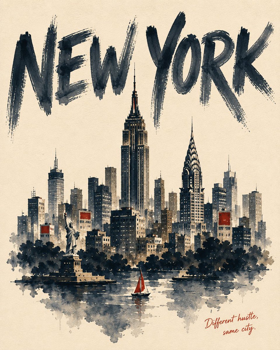 Vintage Watercolor City Poster