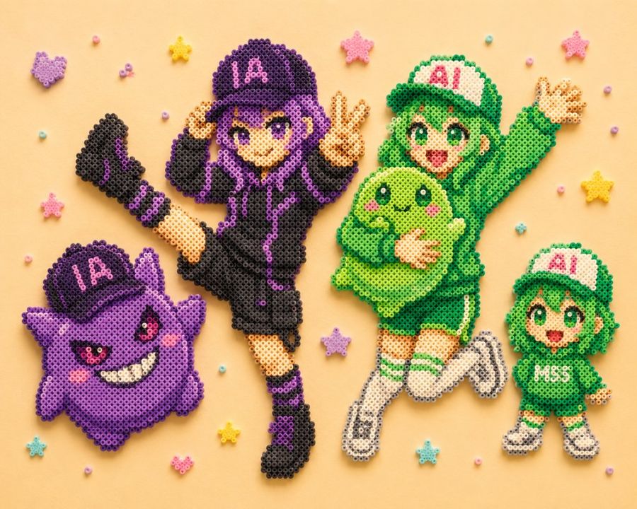 Cute Green Fuse Bead Art Girl