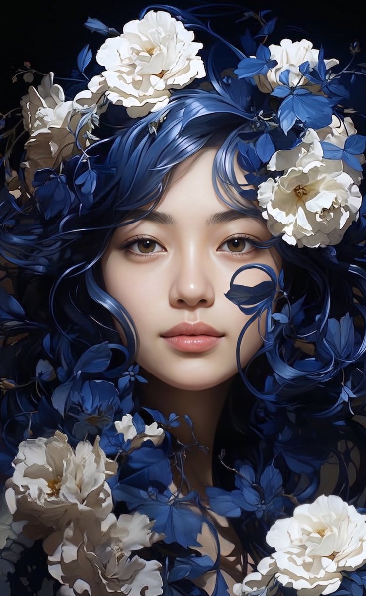 Ethereal Woman with Floral Hairpiece Portrait