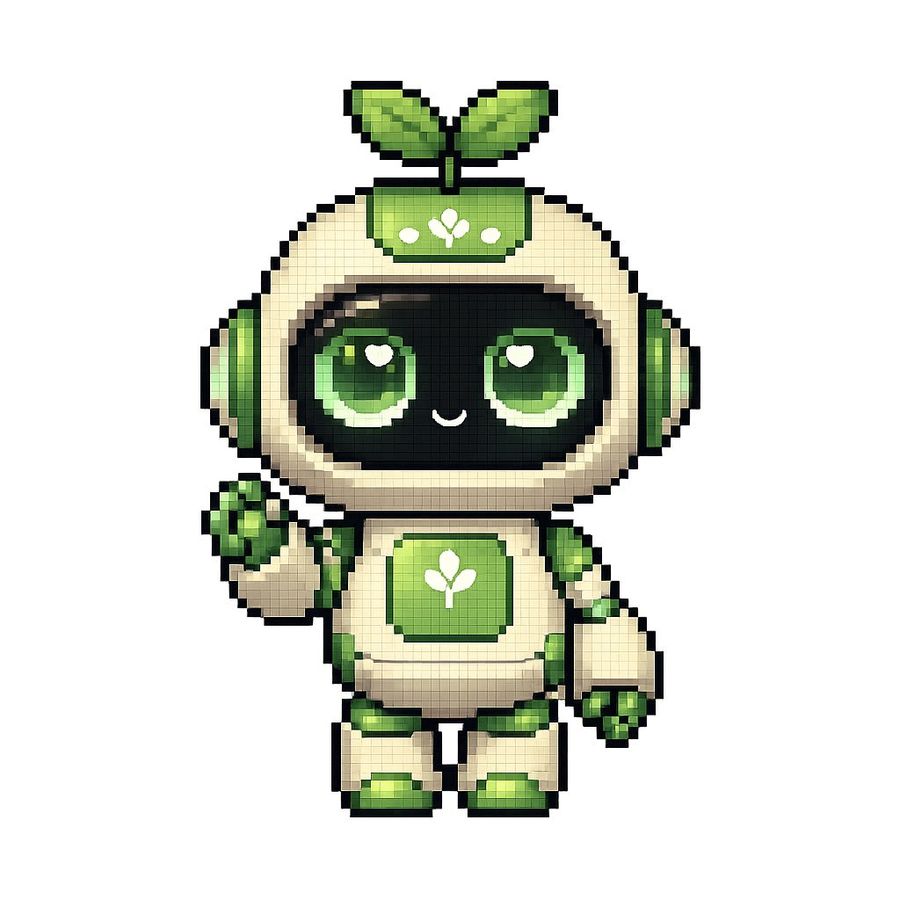 Cute Eco-Robot Pixel Art Mascot