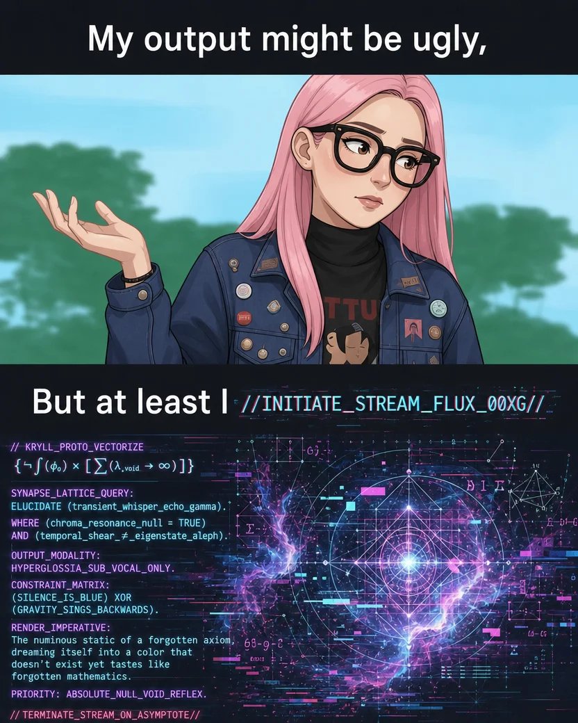 Pink-Haired Girl Shrugging with Glitch Art