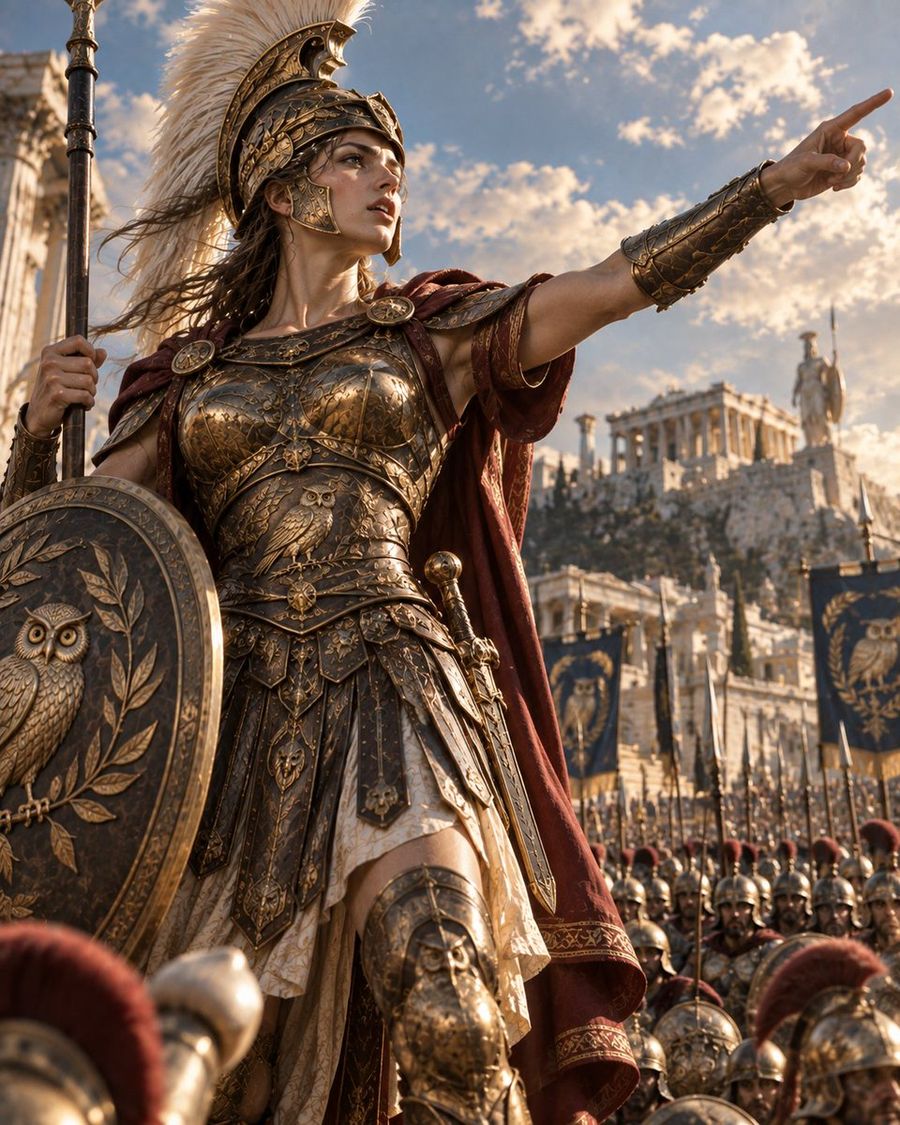 Athena Leading Ancient Greek Army