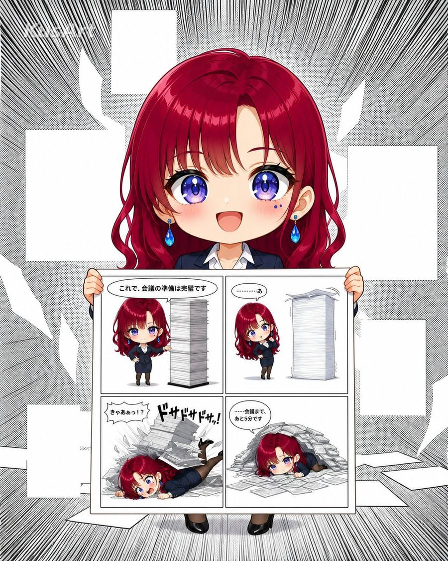 Chibi Office Lady with Four-Panel Comic