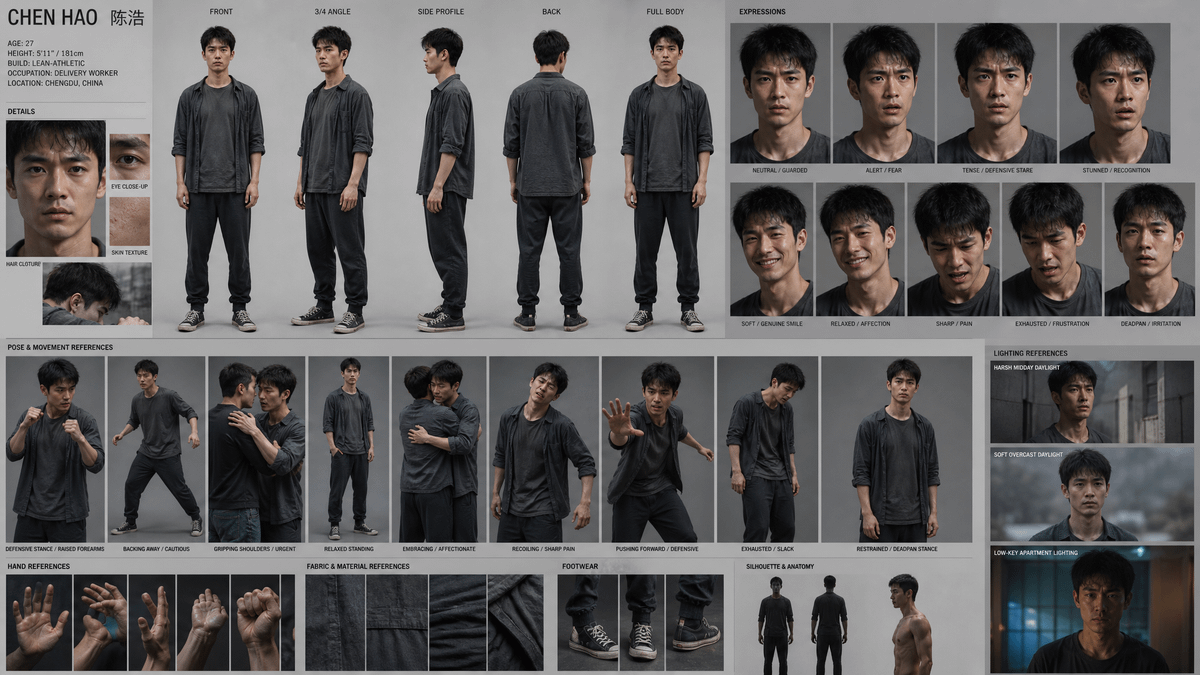 Realistic Character Reference Sheet: Chen Hao