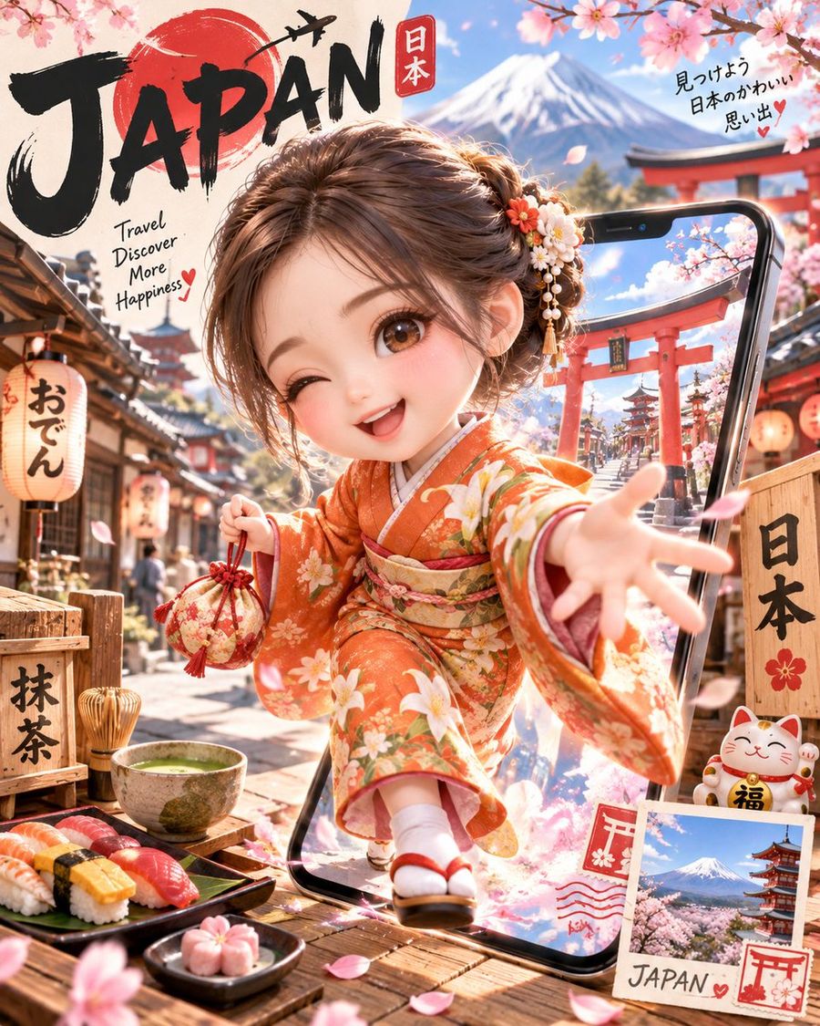 Japan Travel: Cute Anime Girl Popping Out of Phone