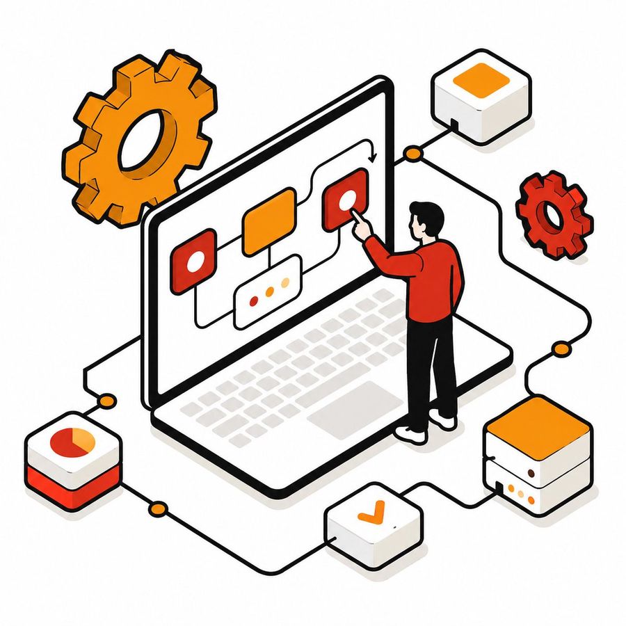 Isometric Workflow Automation Illustration