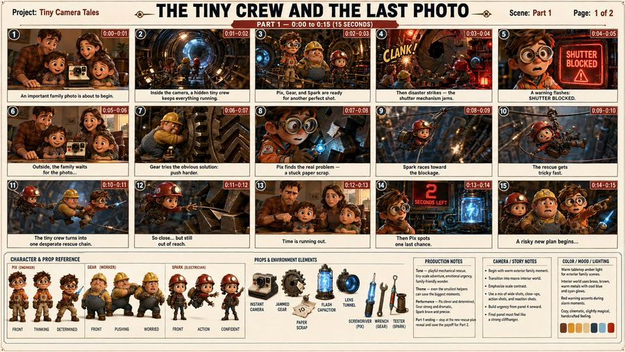 Professional 3D Animated Storyboard Sheet