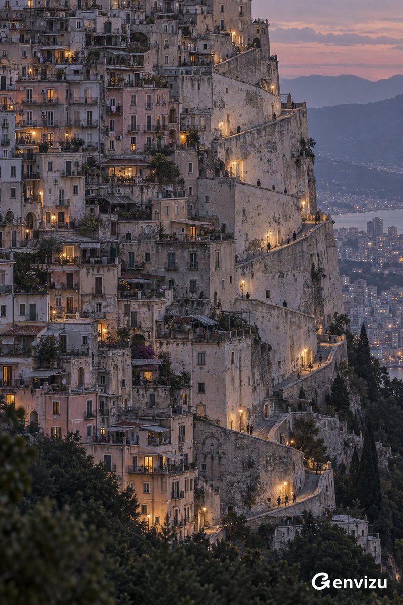 Grand Vertical Terraced Mountain Cityscape