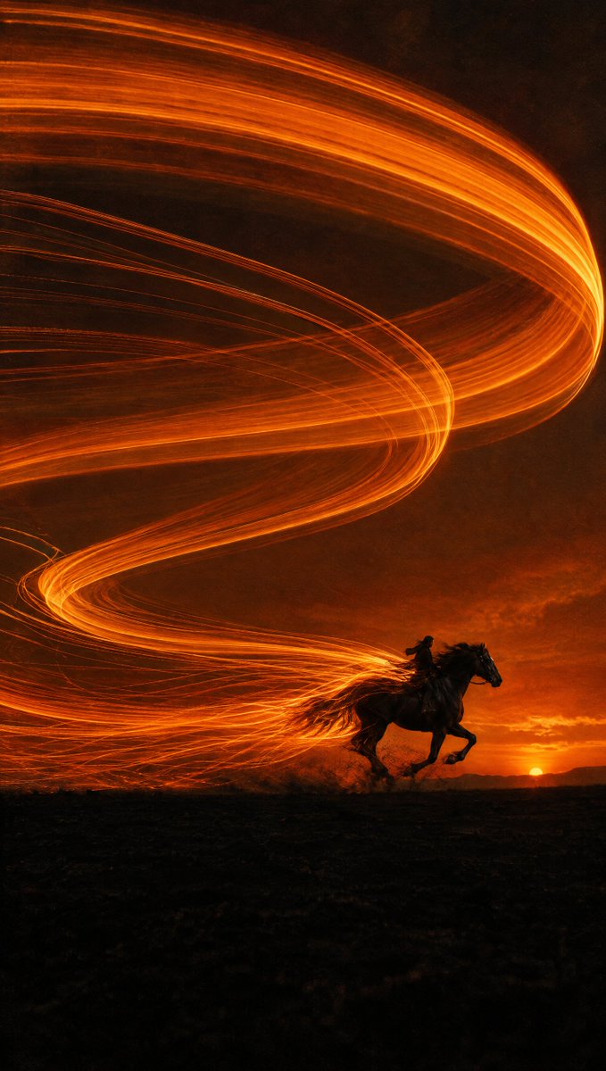 Flaming Light Trail Horse Rider