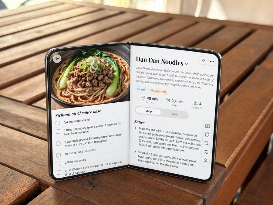 Foldable Screen Recipe App Mockup