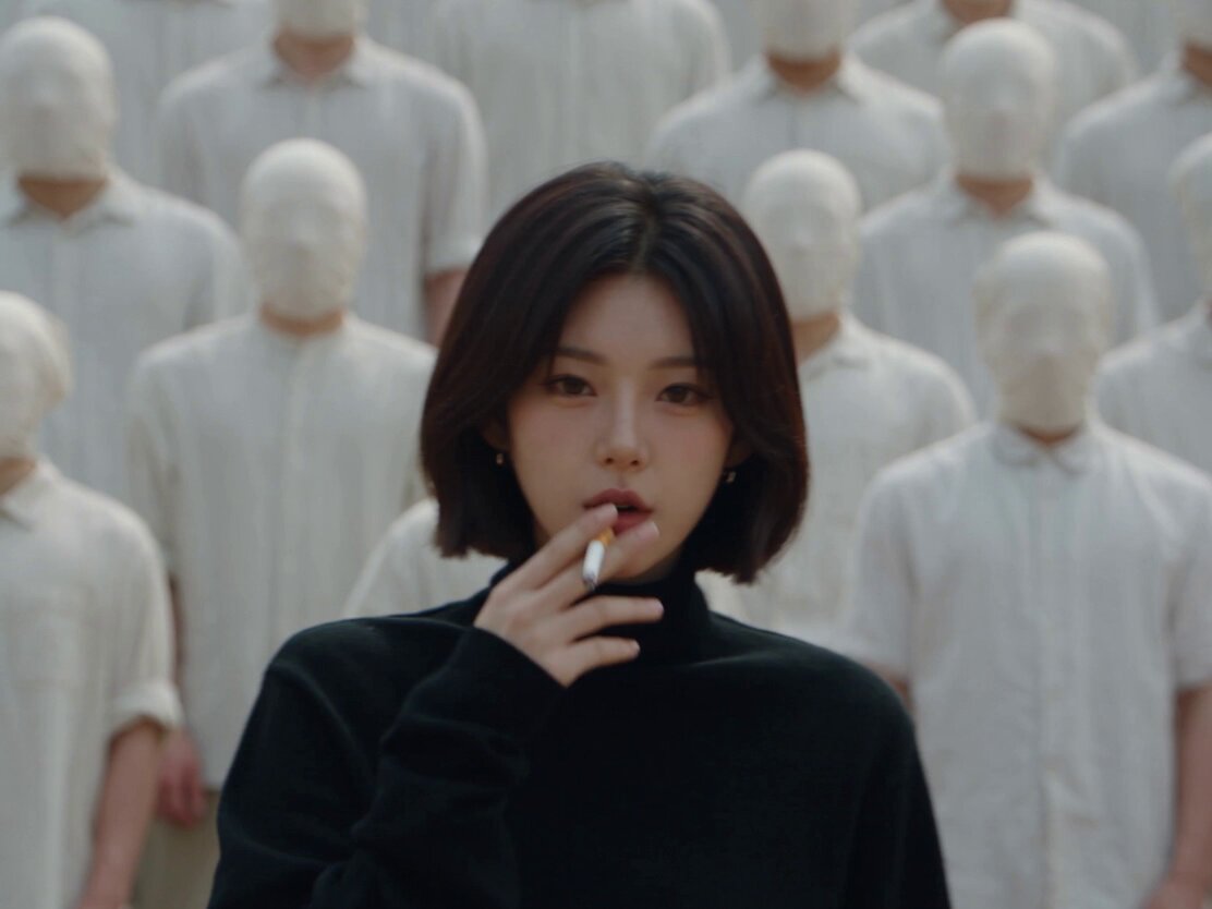 Smoking Woman and Synchronized Crowd Video