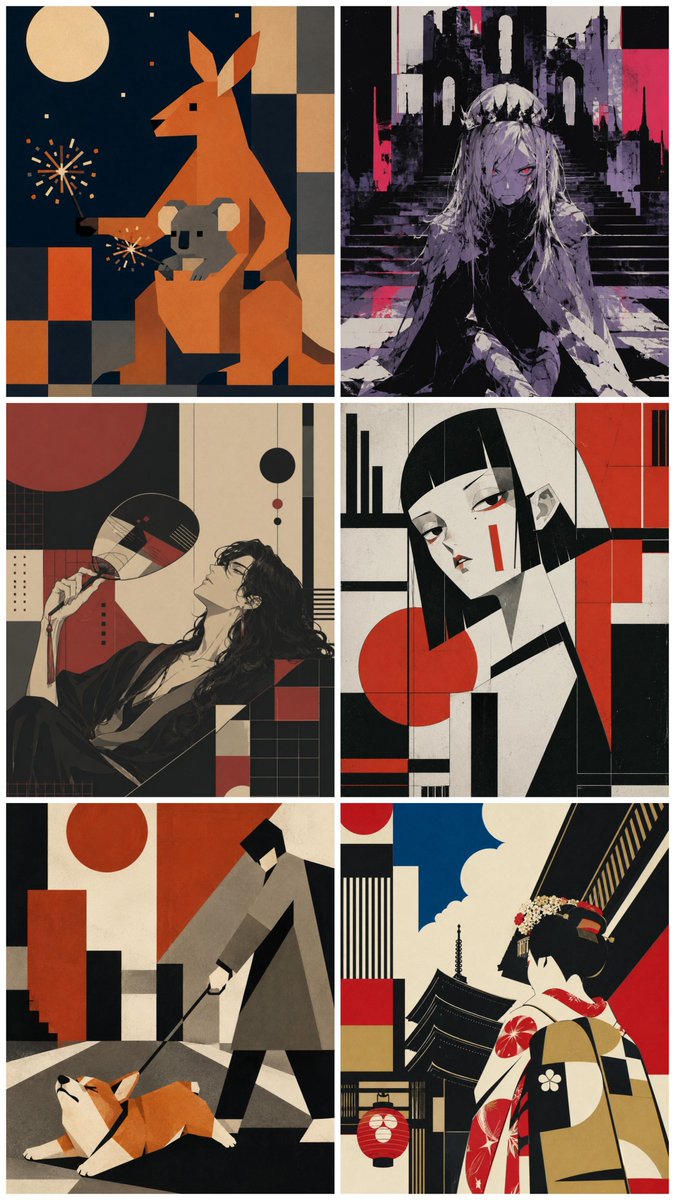 Six-Panel Vintage Japanese Poster Collage