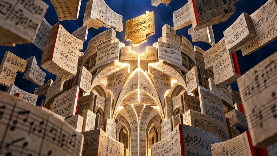 Gothic Cathedral of Floating Sheet Music
