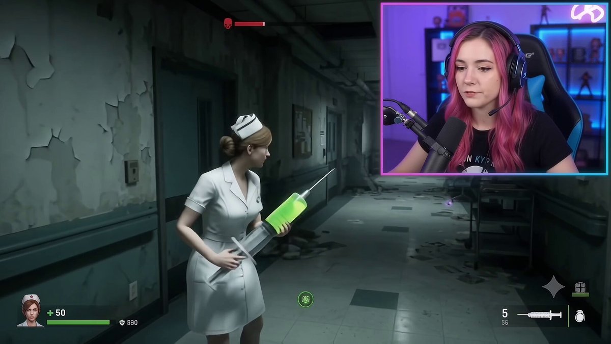 Female Streamer Zombie Game Commentary