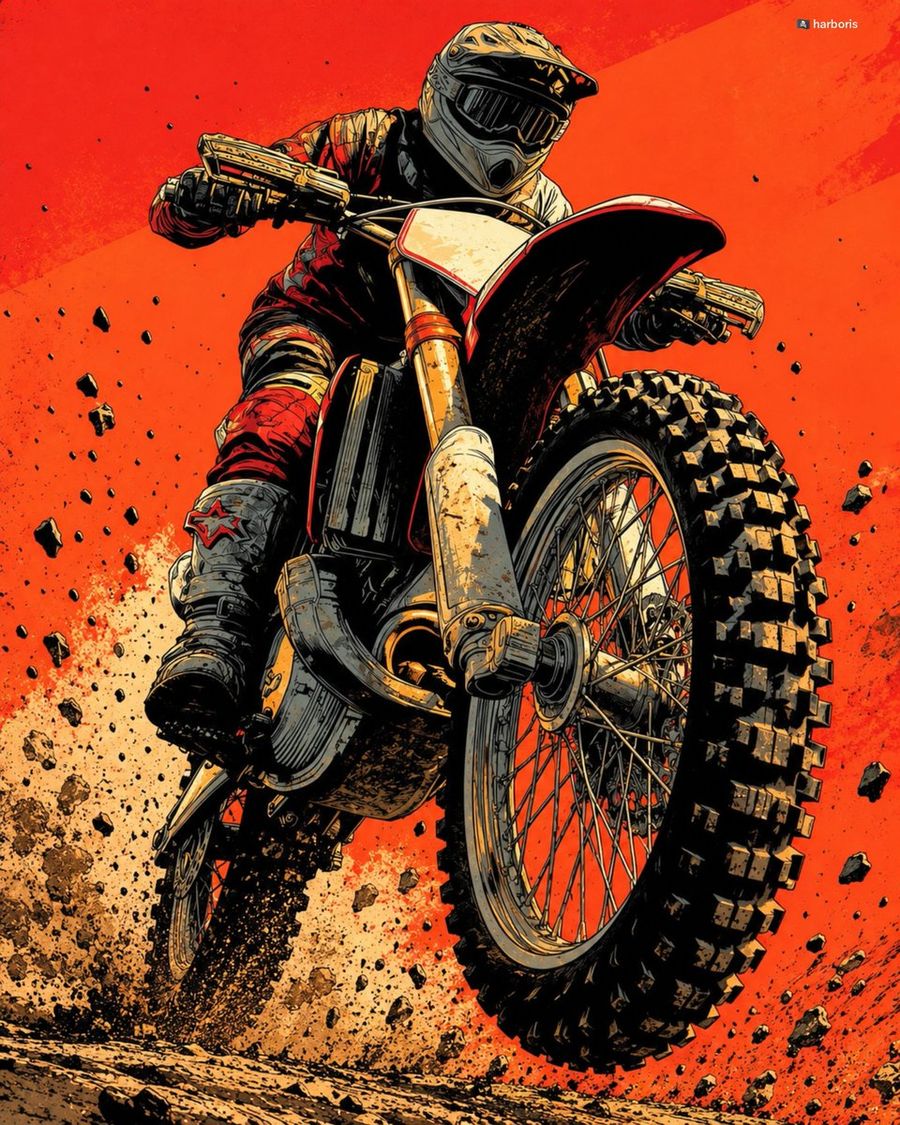 Motocross Rider Comic Illustration Prompt