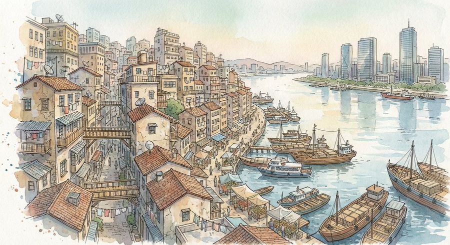Fantasy Watercolor City Illustration Prompt