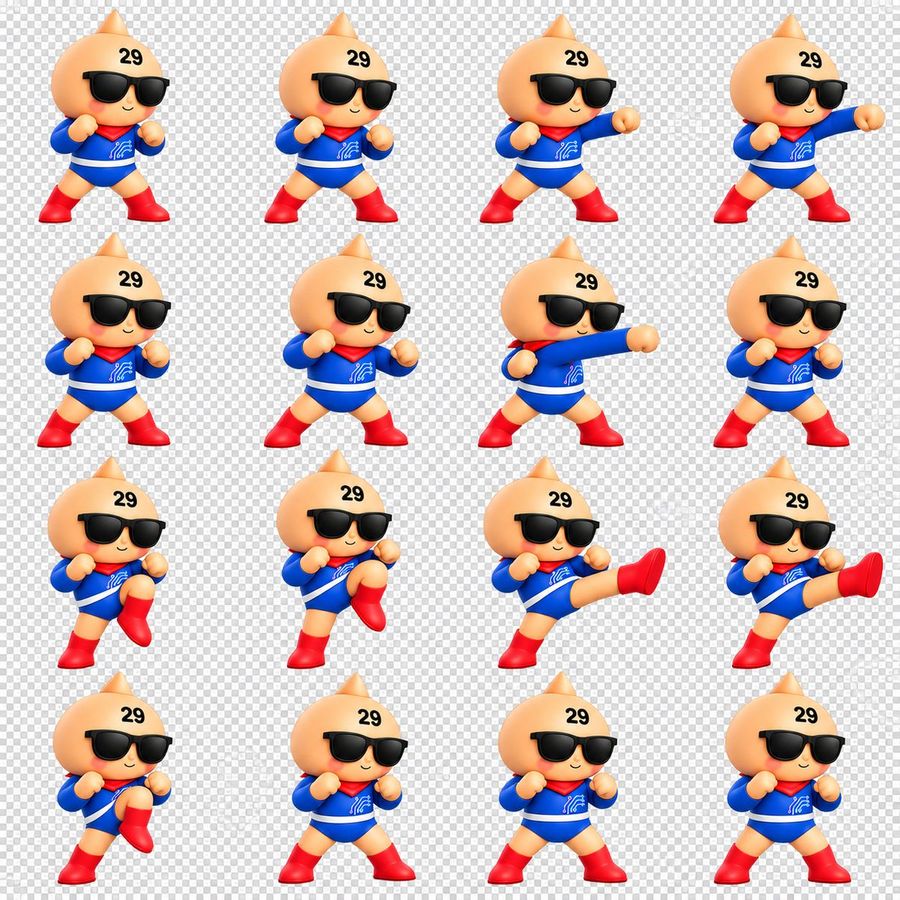 Chibi Mascot Combat Action Sprite Sheet