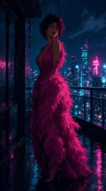 Neon Rooftop Feather Dress