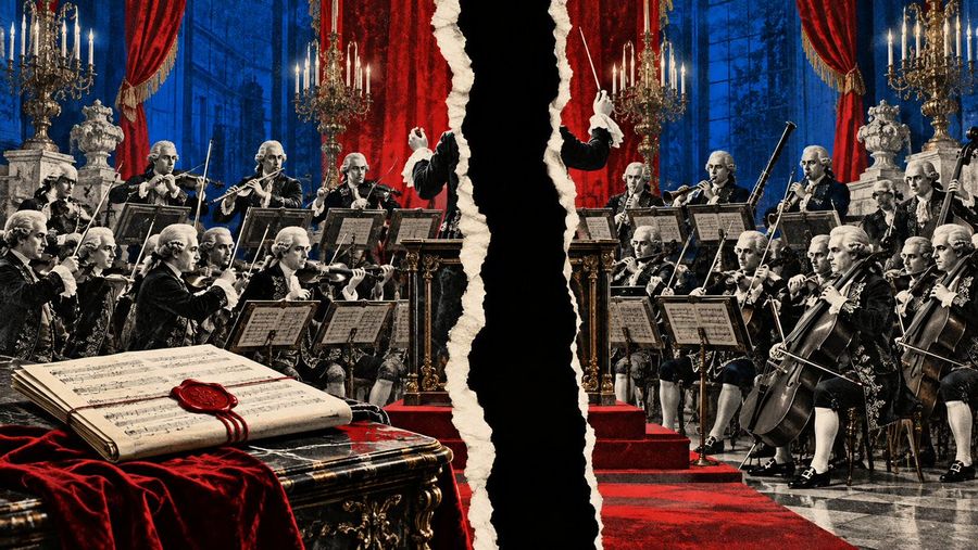 Baroque Orchestra Split-Screen Scene