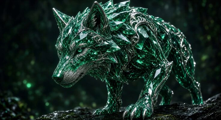 Emerald Wolf Family Feeding Scene