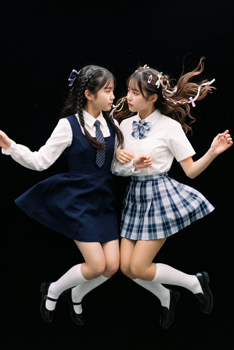 Floating Schoolgirl in Dark Background