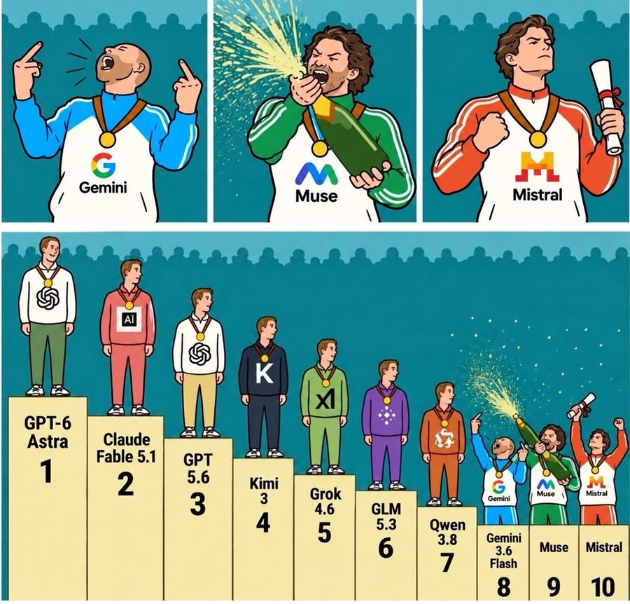 AI Model Leaderboard Podium Cartoon Illustration