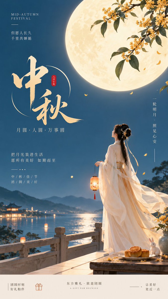 Mid-Autumn Lantern and Moon Poster