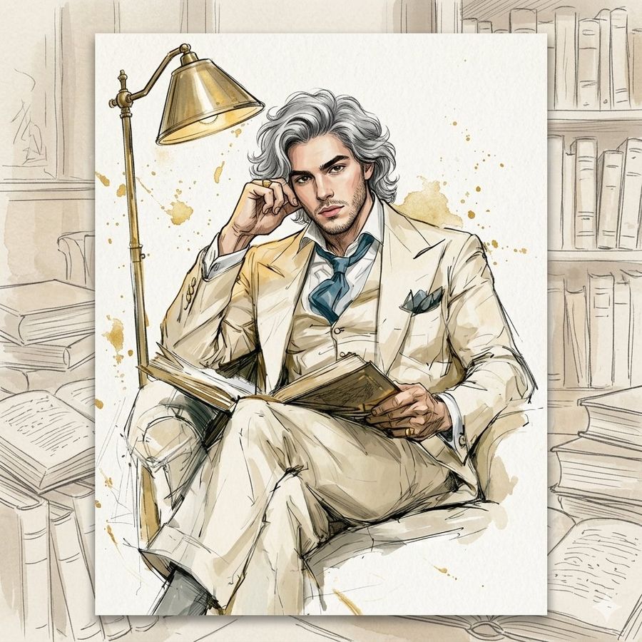 Ink Wash Library Illustration