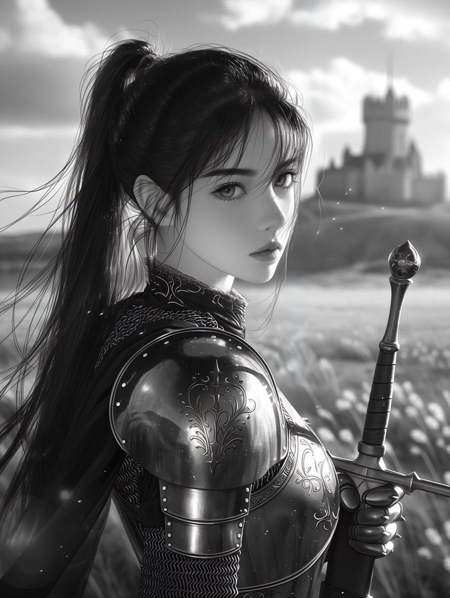 Monochrome Female Knight Portrait