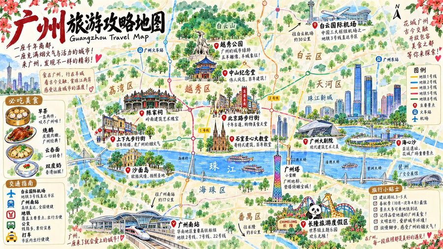 Hand-Painted Guangzhou Travel Map