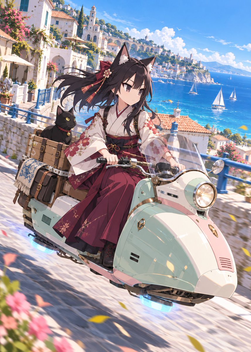 Fox-Eared Priestess on Hoverboard