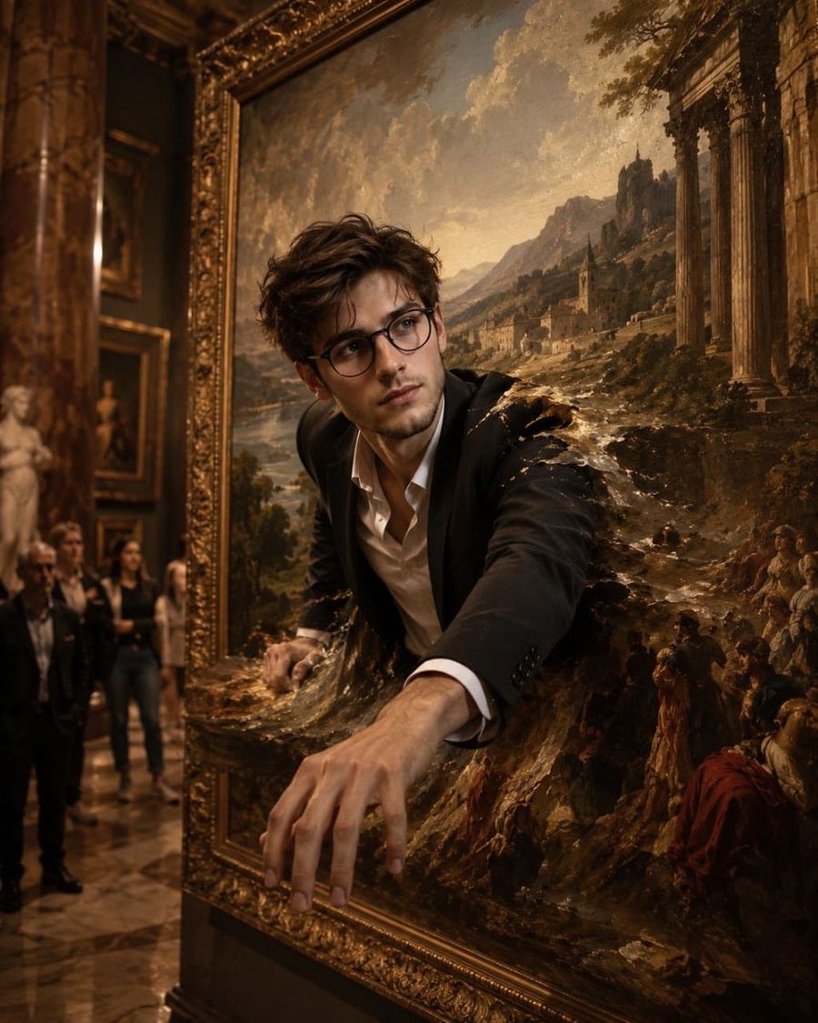 Man Entering Classical Oil Painting