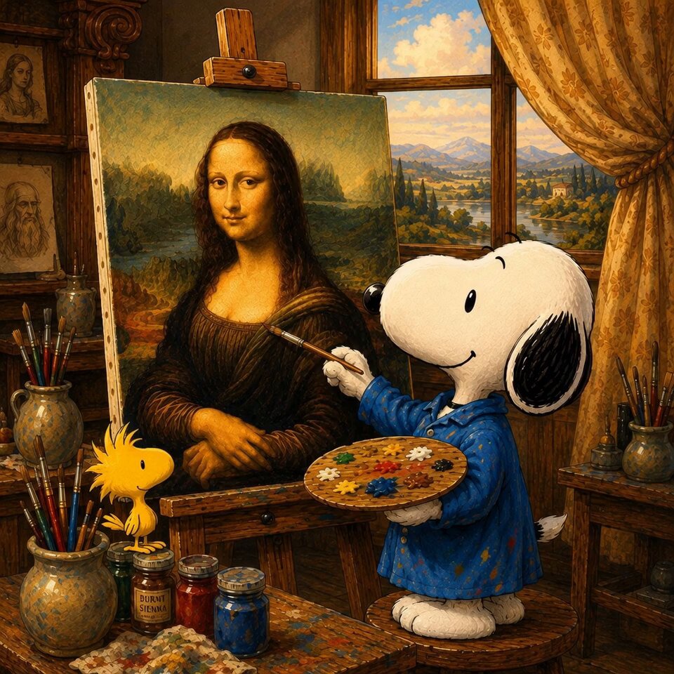 Snoopy Painting the Mona Lisa
