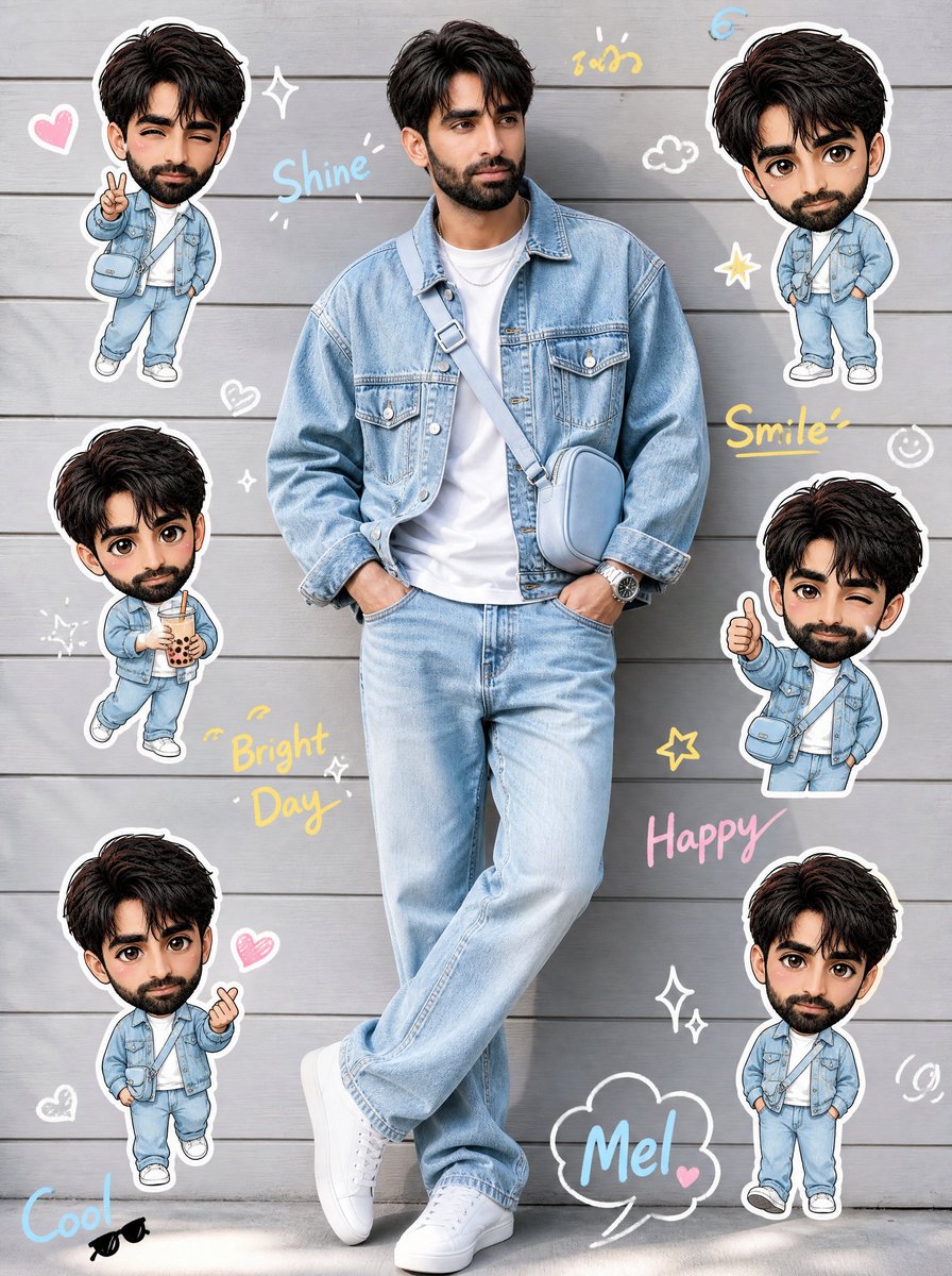 Denim Style Q-Version Sticker Collage