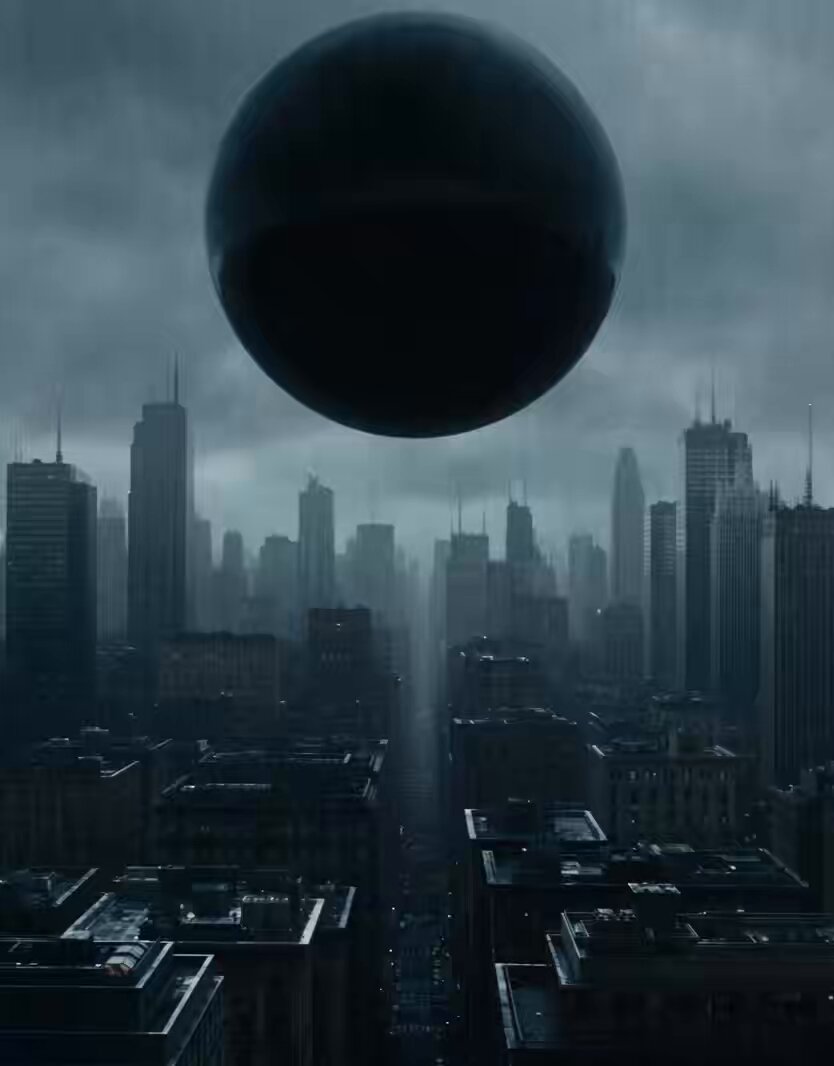 Cinematic Black Sphere Sci-Fi Scene