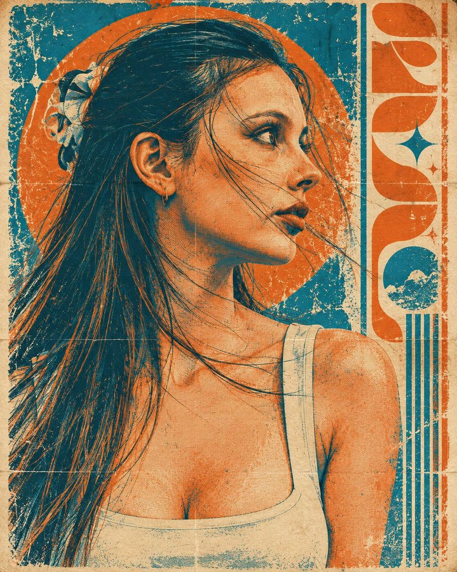 Retro Two-Tone Screen Print Portrait