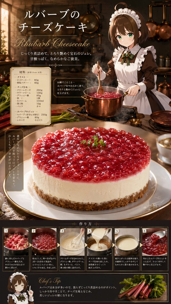 Japanese Anime Style Rhubarb Cheesecake Recipe Poster