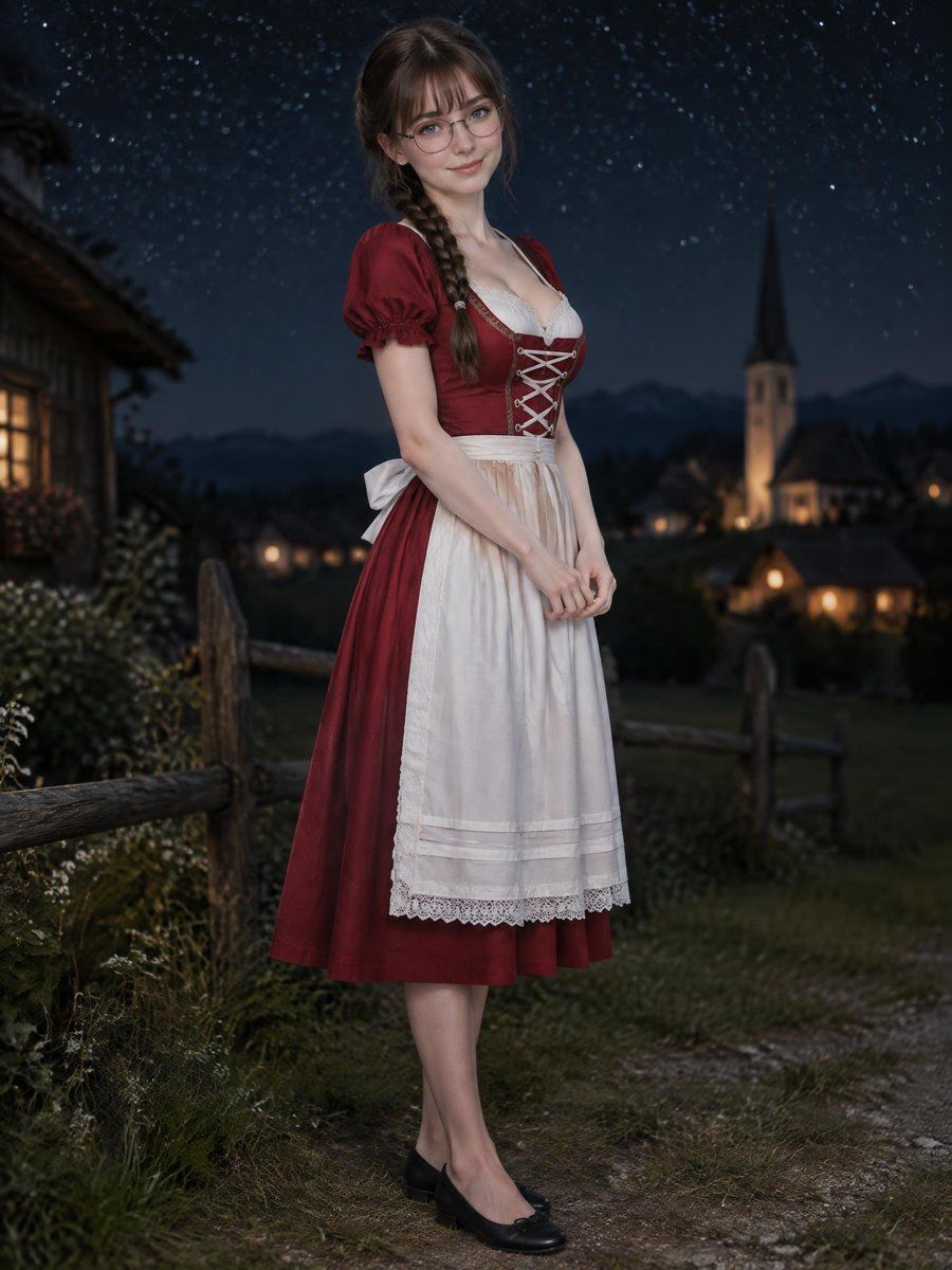 Woman in Red Traditional Dress at Night