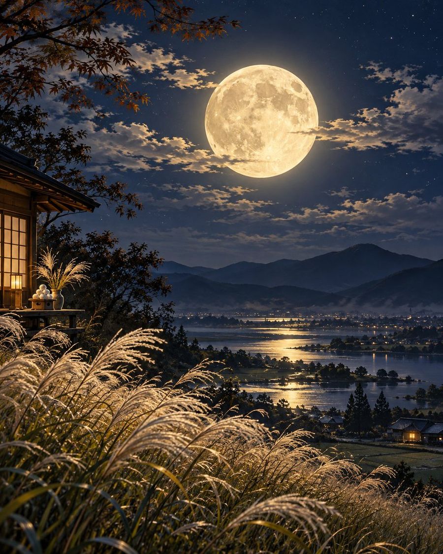 Autumn Lake Moonlit Night