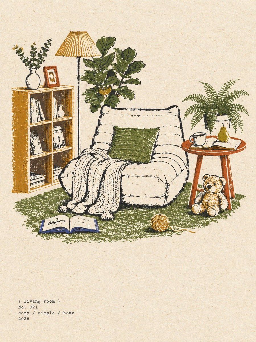 Cozy Vintage Living Room Illustration